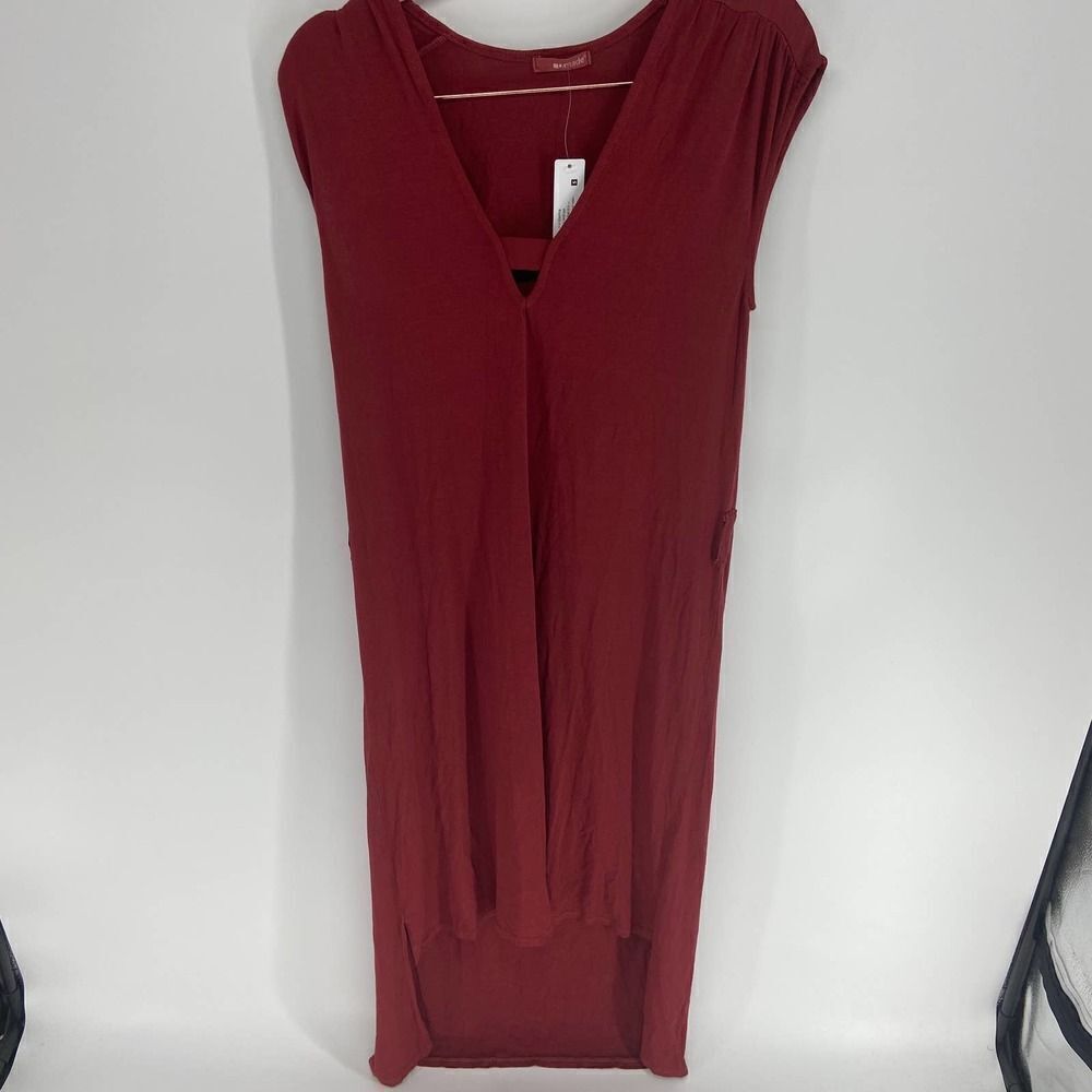 LAmade deep red v-neck sleeveless high low midi shirt dress NWT Womens S